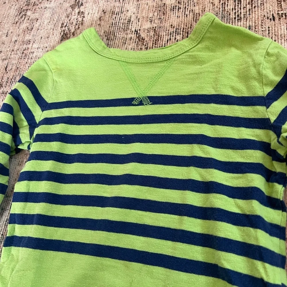 GAP Lime Green and Navy Striped Long Sleeve Tee